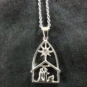 Silver Nativity Necklace on 12" chain featuring Cubic Zirconia star Christmas